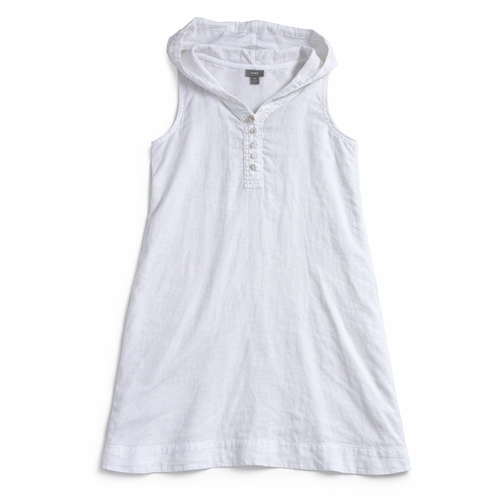J.Jill‎ Linen Dress S Petite White Hooded Sleeveless Henley READ